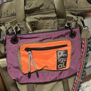 Desigual Olive and Purple Backpack with Orange Accent